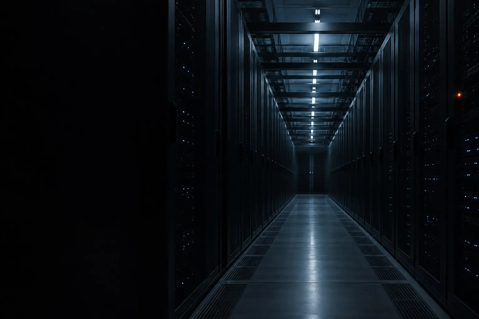 Data center aisle with server racks