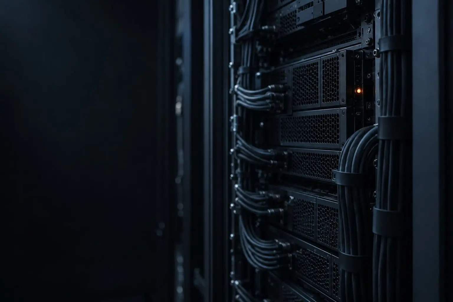 GPU compute servers in a rack with neatly routed cables